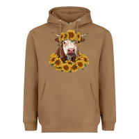 Toasted Coconut hereford cow with sunflowers Heavyweight Hoodie - RanaPortraitStore