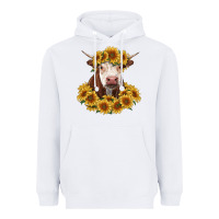 White hereford cow with sunflowers Heavyweight Hoodie - RanaPortraitStore