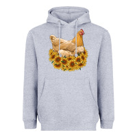 Heather Grey chicken with sunflowers Heavyweight Hoodie - RanaPortraitStore