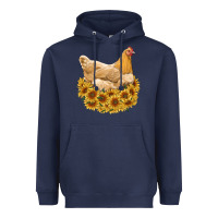 Navy chicken with sunflowers Heavyweight Hoodie - RanaPortraitStore