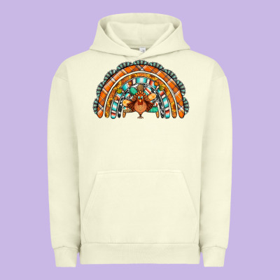 Turquoise Thanksgiving Turkey Rainbow Urban Hoodie Designed By Jasminsmagicworld