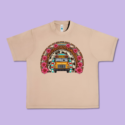 School Bus Leopard Cowhide Rainbow Urban Heavy Tee Designed By Artiststas
