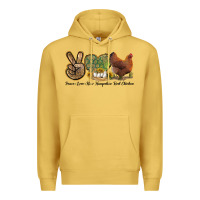 Antique Gold Peace Love New Hampshire Red Chicken Premium Hoodie - LillyAllenDesigns