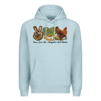 Blue Mist Peace Love New Hampshire Red Chicken Premium Hoodie - LillyAllenDesigns