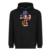 Black american flag cross cow skull sunflowers Heavyweight Hoodie - RanaPortraitStore