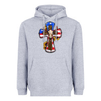 Heather Grey american flag cross cow skull sunflowers Heavyweight Hoodie - RanaPortraitStore