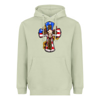 Matcha american flag cross cow skull sunflowers Heavyweight Hoodie - RanaPortraitStore