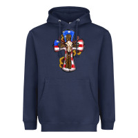 Navy american flag cross cow skull sunflowers Heavyweight Hoodie - RanaPortraitStore