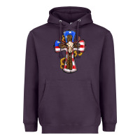 Plum american flag cross cow skull sunflowers Heavyweight Hoodie - RanaPortraitStore