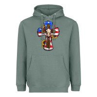American Flag Cross Cow Skull Sunflowers Heavyweight Hoodie | Teevron