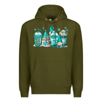 Army Green winter christmas gnomes coffee cups Premium Hoodie - Jasminsmagicworld