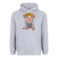 Heather Grey sunflower pig with gemstone Heavyweight Hoodie - RanaPortraitStore