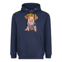 Navy sunflower pig with gemstone Heavyweight Hoodie - RanaPortraitStore