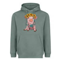 Sage sunflower pig with gemstone Heavyweight Hoodie - RanaPortraitStore