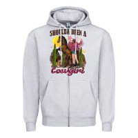 Heather Grey shoulda been a cowgirl bucking horse Zipper Hoodie - texasbilliewilder