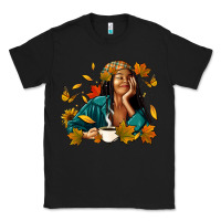 Black Fall afro woman with coffee Classic Tee - RanaPortraitStore
