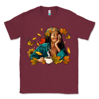 Burgundy Fall afro woman with coffee Classic Tee - RanaPortraitStore