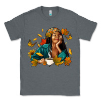 Charcoal Heather Fall afro woman with coffee Classic Tee - RanaPortraitStore
