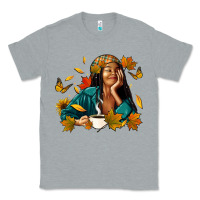 Heather Grey Fall afro woman with coffee Classic Tee - RanaPortraitStore