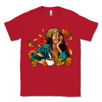 Red Fall afro woman with coffee Classic Tee - RanaPortraitStore