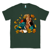 Sports Green Fall afro woman with coffee Classic Tee - RanaPortraitStore