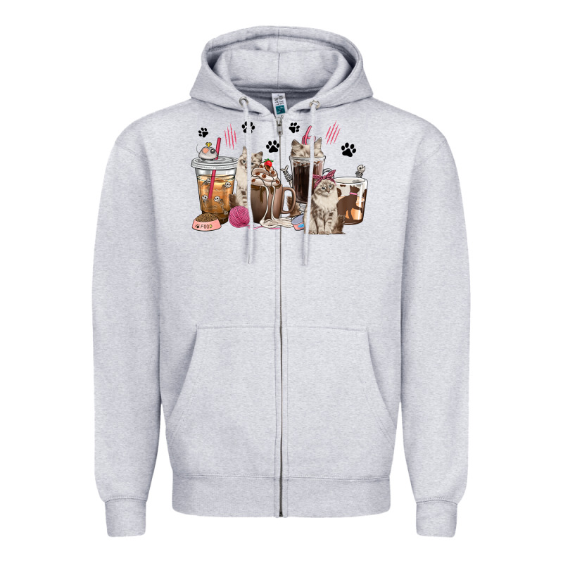 Siberian Cat Coffee Cups Zipper Hoodie by texasbilliewilder | Teevron
