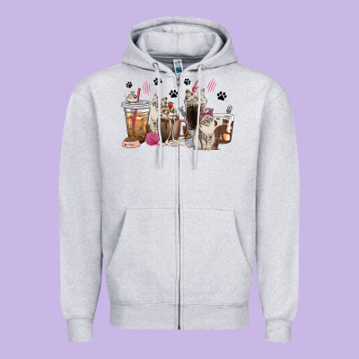 Zipper Hoodie siberian cat coffee cups