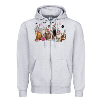 Heather Grey siberian cat coffee cups Zipper Hoodie - texasbilliewilder