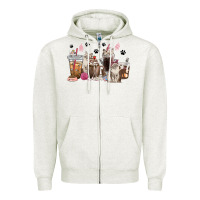 Oatmeal Heather siberian cat coffee cups Zipper Hoodie - texasbilliewilder