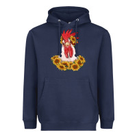 Navy rooster head with sunflowers Heavyweight Hoodie - RanaPortraitStore