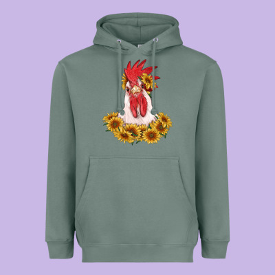Rooster Head With Sunflowers Heavyweight Hoodie Designed By Ranaportraitstore
