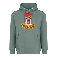 Sage rooster head with sunflowers Heavyweight Hoodie - RanaPortraitStore
