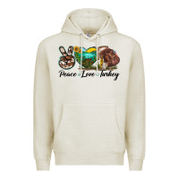 Oatmeal Heather peace love turkey Premium Hoodie - LillyAllenDesigns