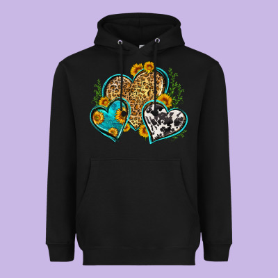 Leopard Cowhide Hearts Heavyweight Hoodie Designed By Zillion Design Studio