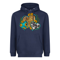 Navy leopard cowhide hearts Heavyweight Hoodie - Zillion Design Studio