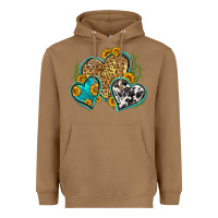 Toasted Coconut leopard cowhide hearts Heavyweight Hoodie - Zillion Design Studio