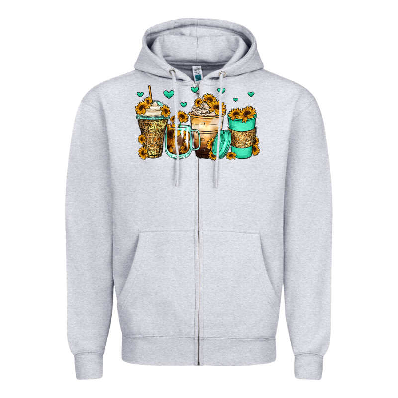Sunflowers Coffee Cups Zipper Hoodie by Zillion Design Studio | Teevron