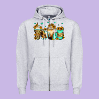 Sunflowers Coffee Cups Zipper Hoodie Designed By Zillion Design Studio