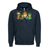 Navy sunflowers coffee cups Zipper Hoodie - Zillion Design Studio