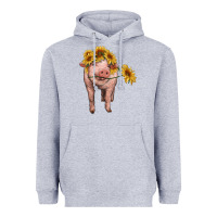 Heather Grey pig with sunflowers Heavyweight Hoodie - RanaPortraitStore