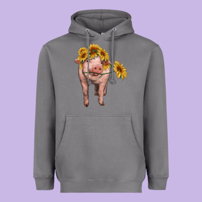 Pig With Sunflowers Heavyweight Hoodie Designed By Ranaportraitstore