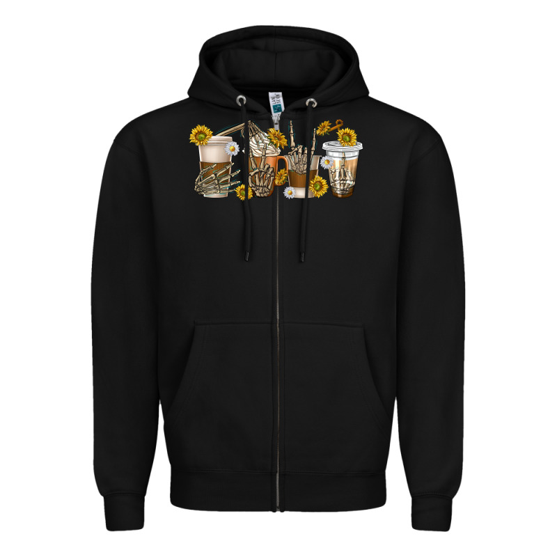 Skeleton Hands Coffee Cups Zipper Hoodie by texasbilliewilder | Teevron
