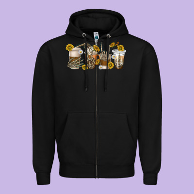 Zipper Hoodie skeleton hands coffee cups