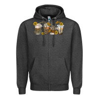 Charcoal Heather skeleton hands coffee cups Zipper Hoodie - texasbilliewilder