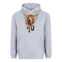 Heather Grey longhorn cow with sunflowers Heavyweight Hoodie - RanaPortraitStore