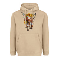 Mushroom longhorn cow with sunflowers Heavyweight Hoodie - RanaPortraitStore