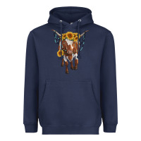 Navy longhorn cow with sunflowers Heavyweight Hoodie - RanaPortraitStore