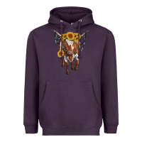 Plum longhorn cow with sunflowers Heavyweight Hoodie - RanaPortraitStore