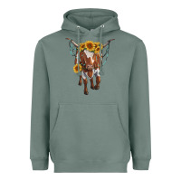 Sage longhorn cow with sunflowers Heavyweight Hoodie - RanaPortraitStore