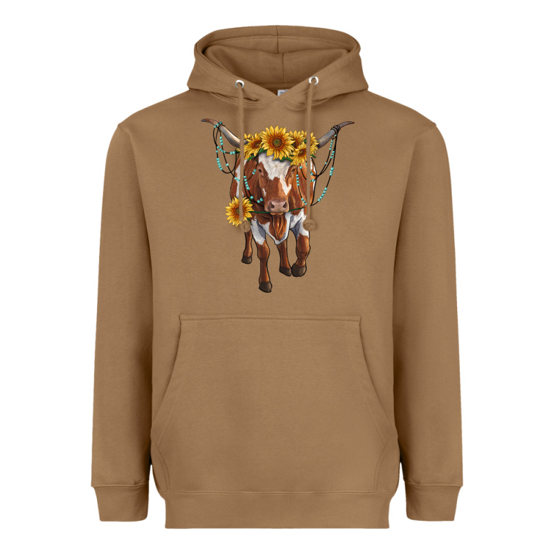 Longhorn Cow With Sunflowers Heavyweight Hoodie by RanaPortraitStore | Teevron